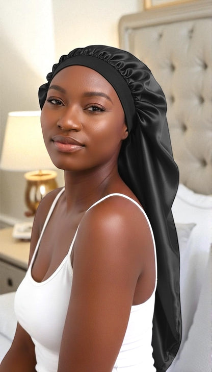 Luxury Satin Silk Long Bonnet – Double-Layered Sleep Cap for Braids & Long Hair - Fatisha Boutique #