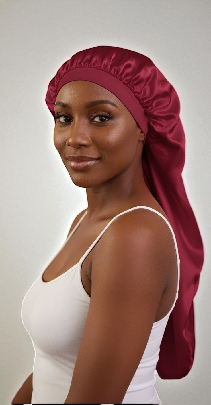 Luxury Satin Silk Long Bonnet – Double-Layered Sleep Cap for Braids & Long Hair - Fatisha Boutique #