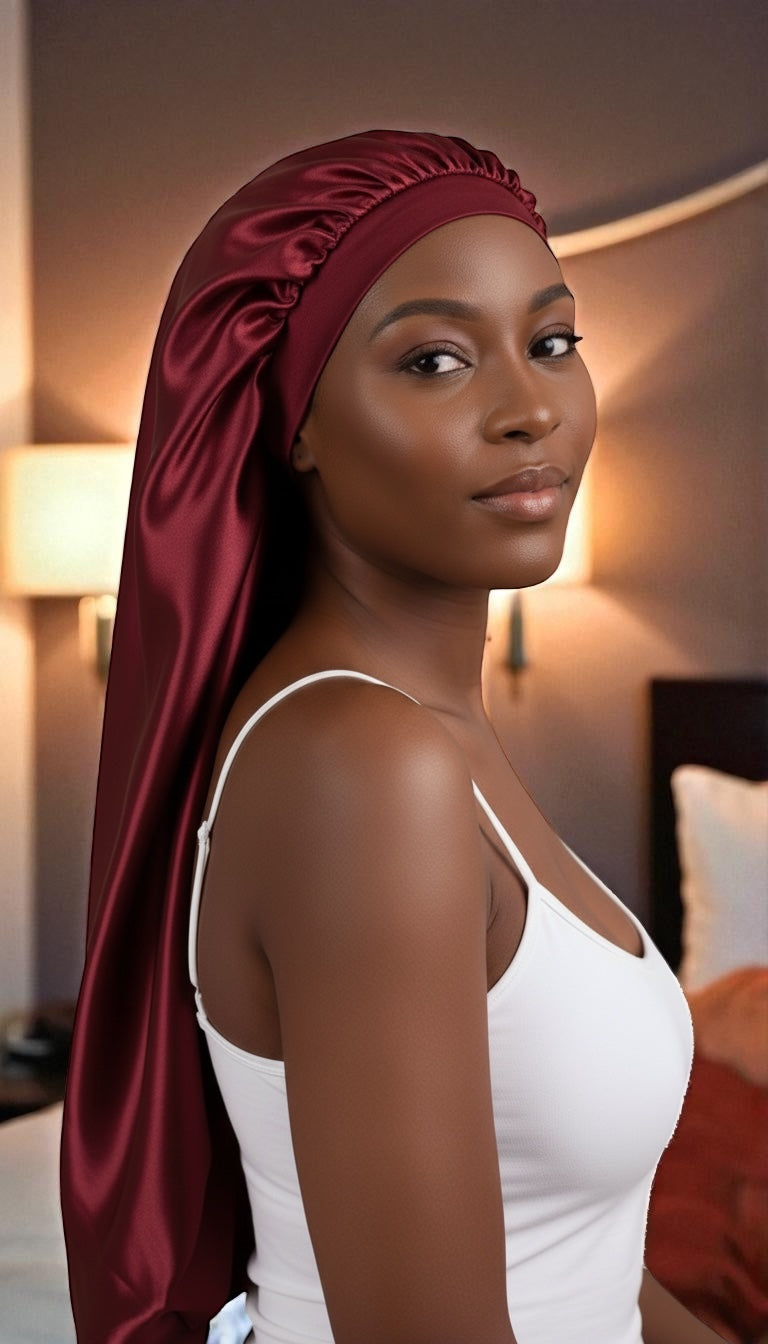 Luxury Satin Silk Long Bonnet – Double-Layered Sleep Cap for Braids & Long Hair - Fatisha Boutique #