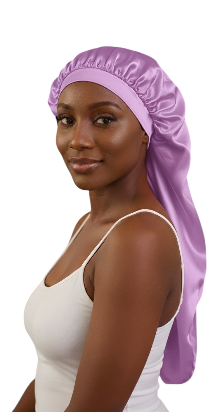 Luxury Satin Silk Long Bonnet – Double-Layered Sleep Cap for Braids & Long Hair - Fatisha Boutique #
