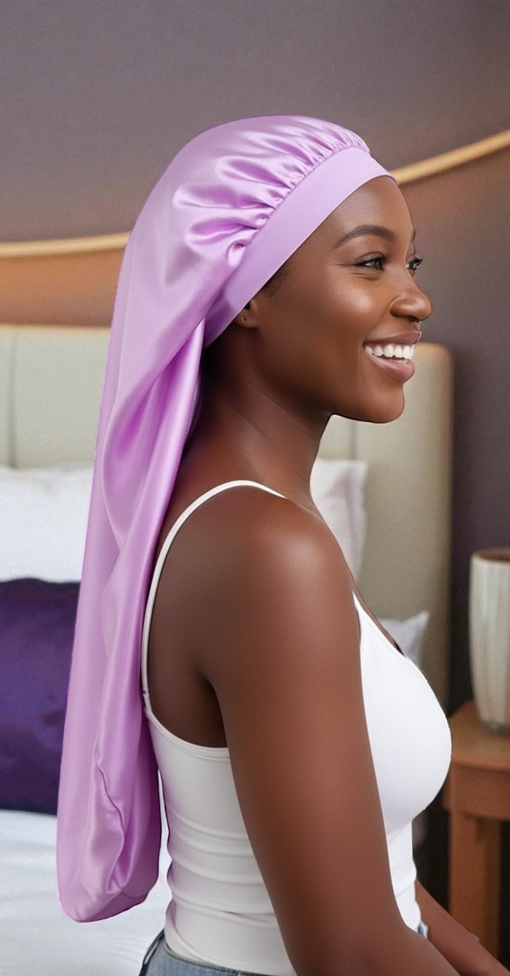 Luxury Satin Silk Long Bonnet – Double-Layered Sleep Cap for Braids & Long Hair - Fatisha Boutique #