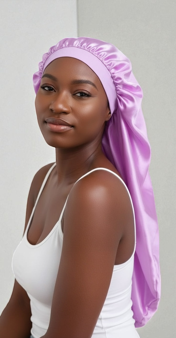 Luxury Satin Silk Long Bonnet – Double-Layered Sleep Cap for Braids & Long Hair - Fatisha Boutique #
