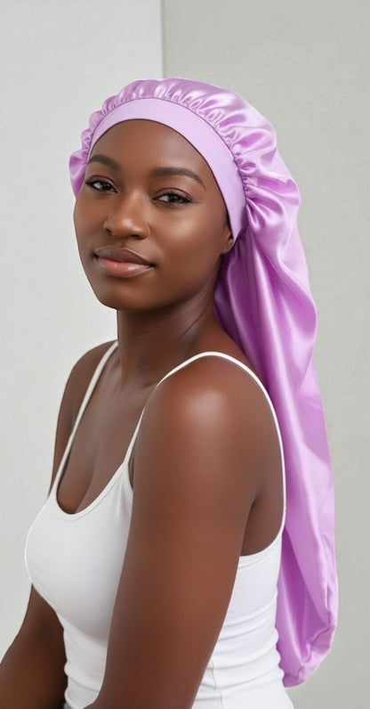 Luxury Satin Silk Long Bonnet – Double-Layered Sleep Cap for Braids & Long Hair - Fatisha Boutique #