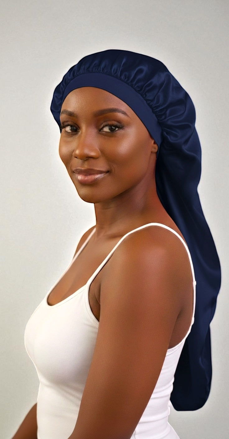 Luxury Satin Silk Long Bonnet – Double-Layered Sleep Cap for Braids & Long Hair - Fatisha Boutique #