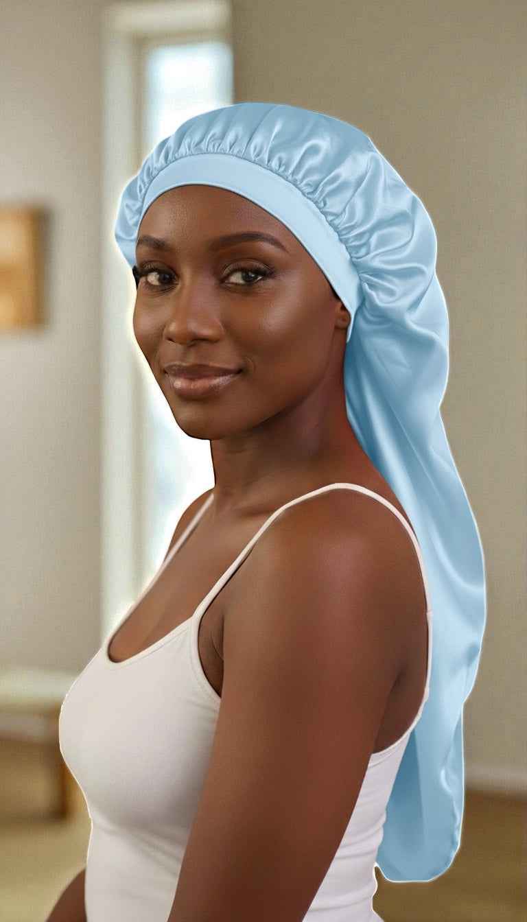 Luxury Satin Silk Long Bonnet – Double-Layered Sleep Cap for Braids & Long Hair - Fatisha Boutique #
