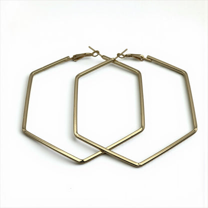 Bold 7cm Hexagon Hoop Earrings – Lightweight Gold Statement Earrings for Women - Fatisha Boutique #
