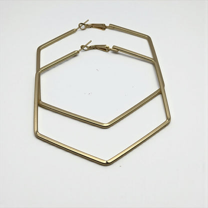 Bold 7cm Hexagon Hoop Earrings – Lightweight Gold Statement Earrings for Women - Fatisha Boutique #