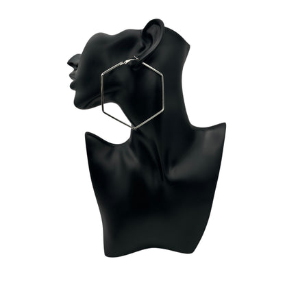 Bold 7cm Hexagon Hoop Earrings – Lightweight Gold Statement Earrings for Women - Fatisha Boutique #