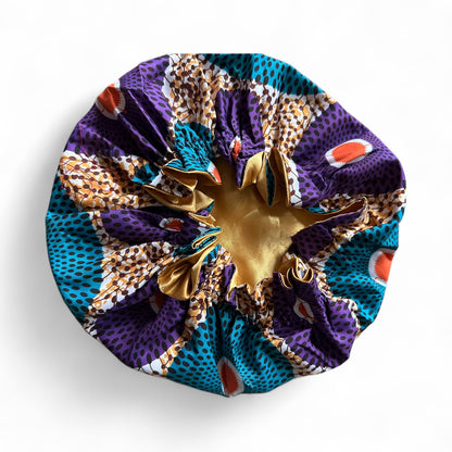 Reversible Ankara Satin Ruffle Bonnet Cap for Kids – Double Layered Hair Protection (Ages 1–5) - Fatisha Boutique #