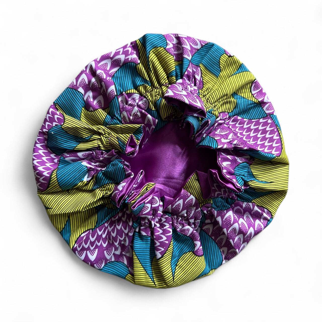 Reversible Ankara Satin Ruffle Bonnet Cap for Kids – Double Layered Hair Protection (Ages 1–5) - Fatisha Boutique #
