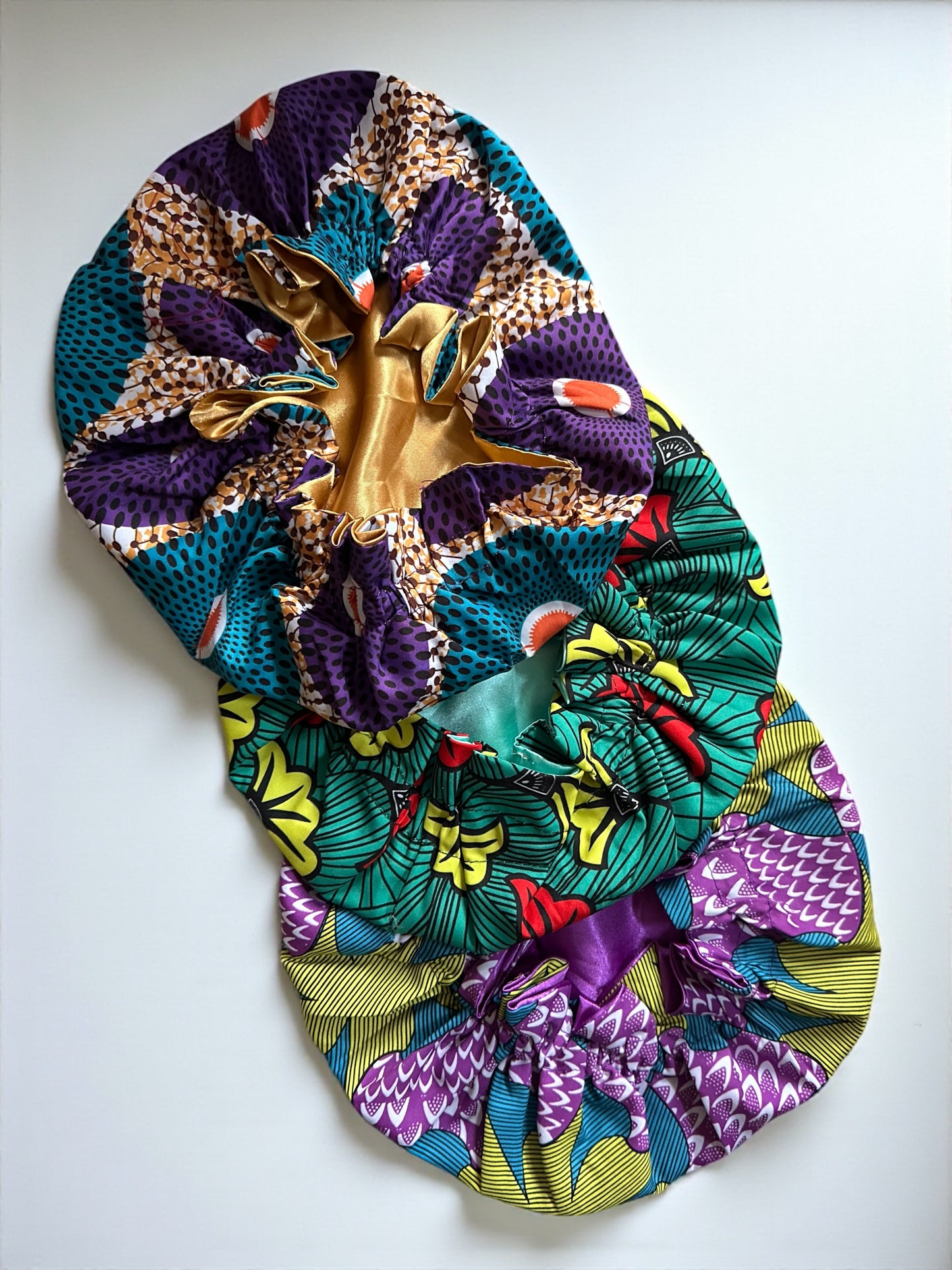 Reversible Ankara Satin Ruffle Bonnet Cap for Kids – Double Layered Hair Protection (Ages 1–5) - Fatisha Boutique #