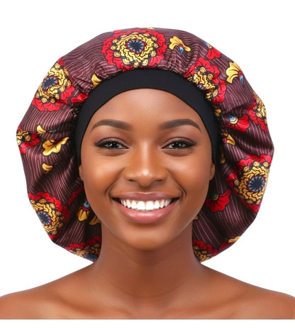 Double-Layered Reversible Ankara Satin Silk Bonnet Cap – Hair Protection for Natural Hair, Braids & Curls - Fatisha Boutique #
