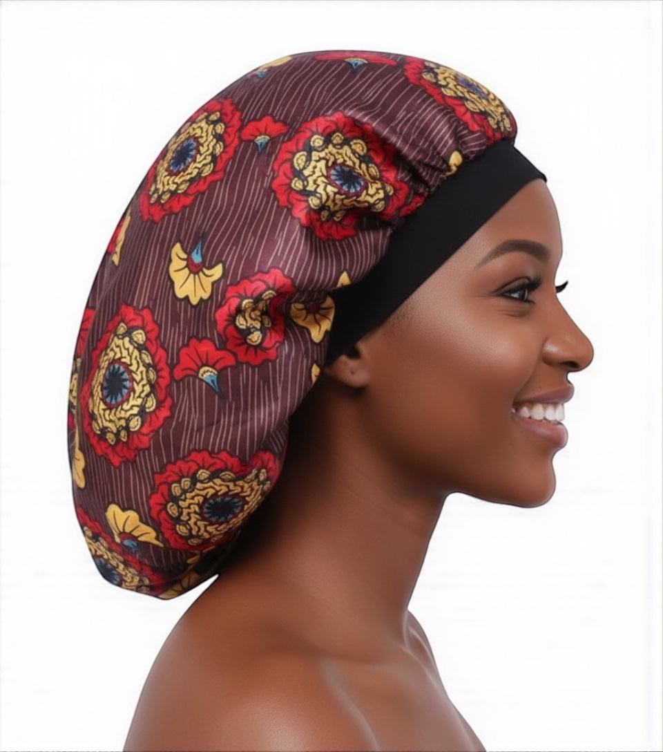 Double-Layered Reversible Ankara Satin Silk Bonnet Cap – Hair Protection for Natural Hair, Braids & Curls - Fatisha Boutique #