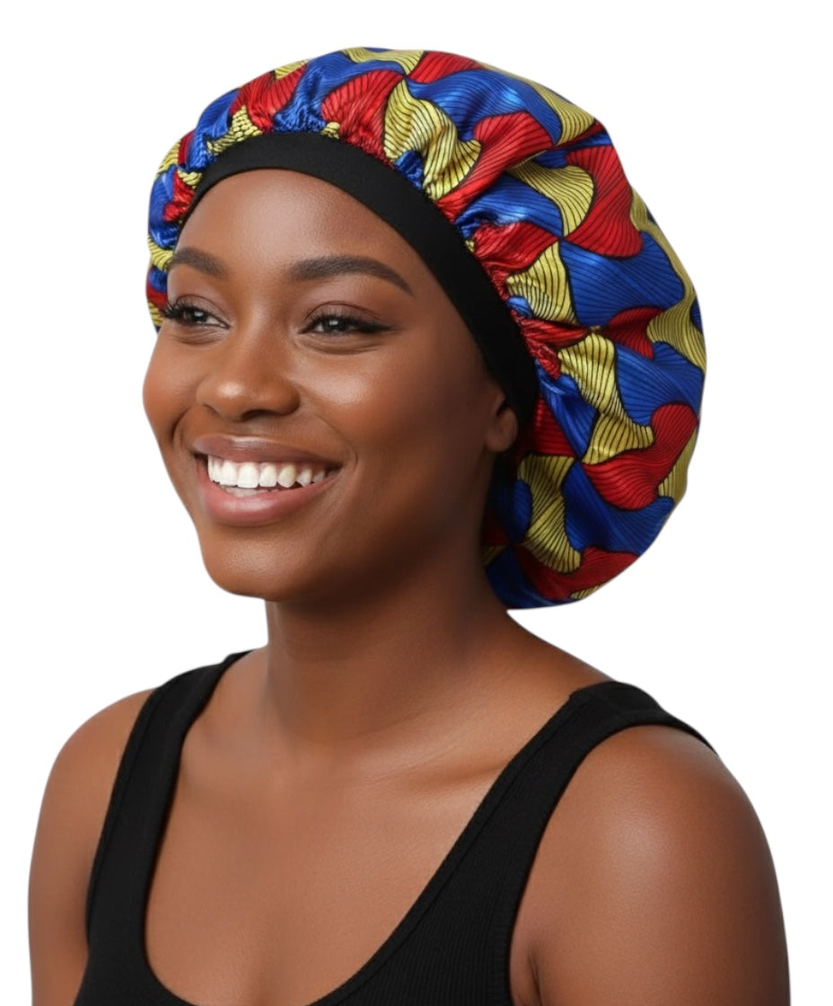 Double-Layered Reversible Ankara Satin Silk Bonnet Cap – Hair Protection for Natural Hair, Braids & Curls - Fatisha Boutique #