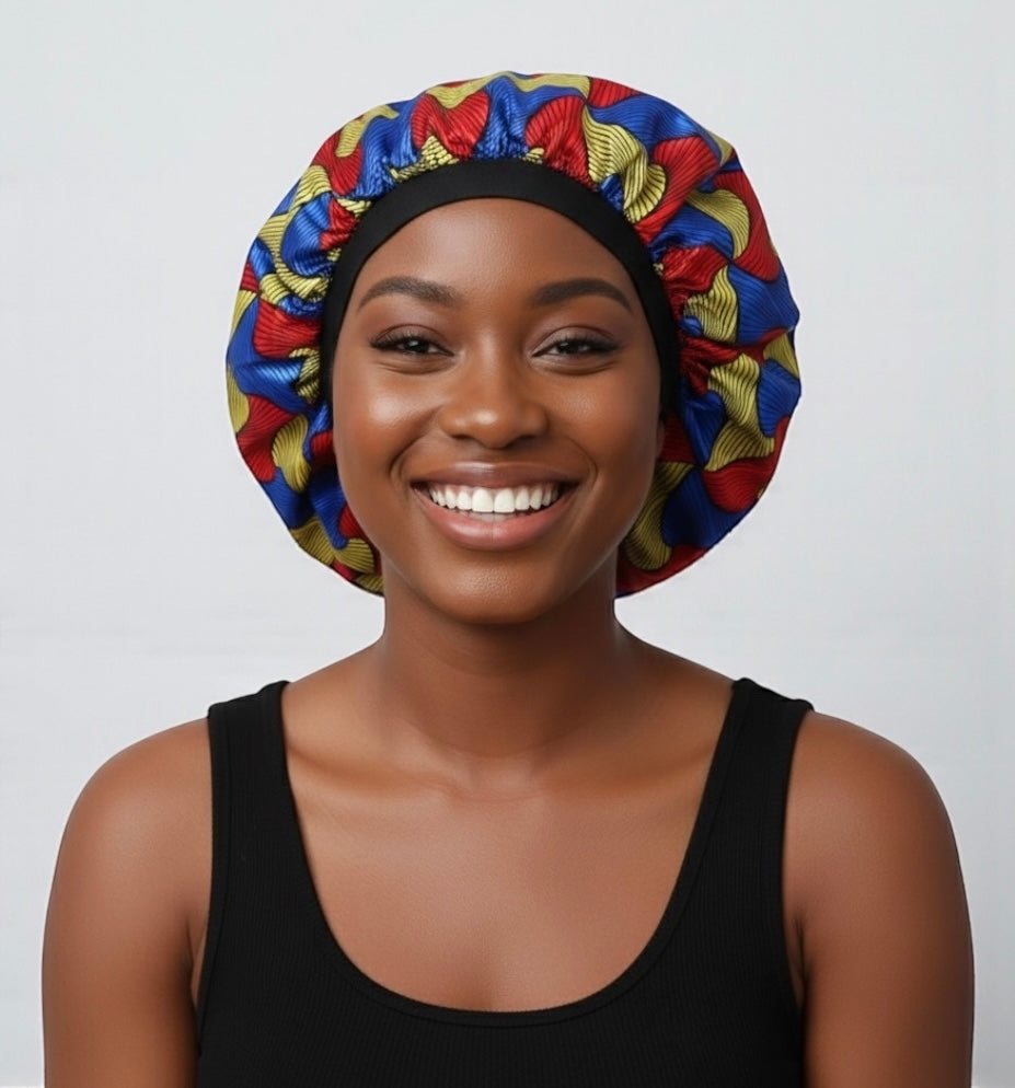 Double-Layered Reversible Ankara Satin Silk Bonnet Cap – Hair Protection for Natural Hair, Braids & Curls - Fatisha Boutique #