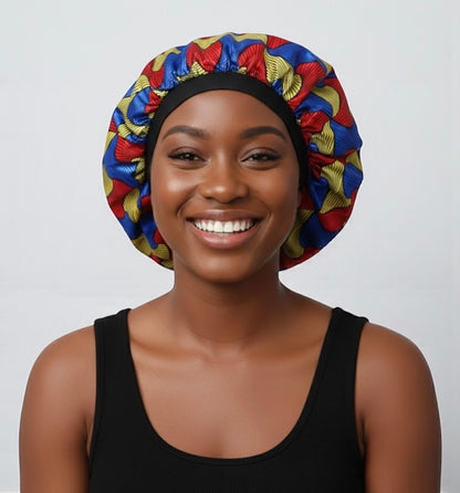 Double-Layered Reversible Ankara Satin Silk Bonnet Cap – Hair Protection for Natural Hair, Braids & Curls - Fatisha Boutique #