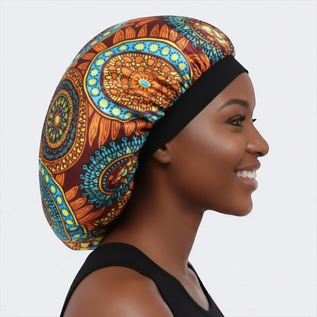 Double-Layered Reversible Ankara Satin Silk Bonnet Cap – Hair Protection for Natural Hair, Braids & Curls - Fatisha Boutique #