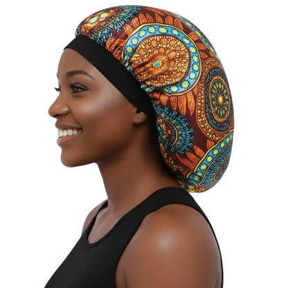 Double-Layered Reversible Ankara Satin Silk Bonnet Cap – Hair Protection for Natural Hair, Braids & Curls - Fatisha Boutique #