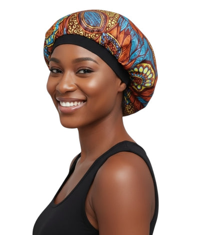 Double-Layered Reversible Ankara Satin Silk Bonnet Cap – Hair Protection for Natural Hair, Braids & Curls - Fatisha Boutique #