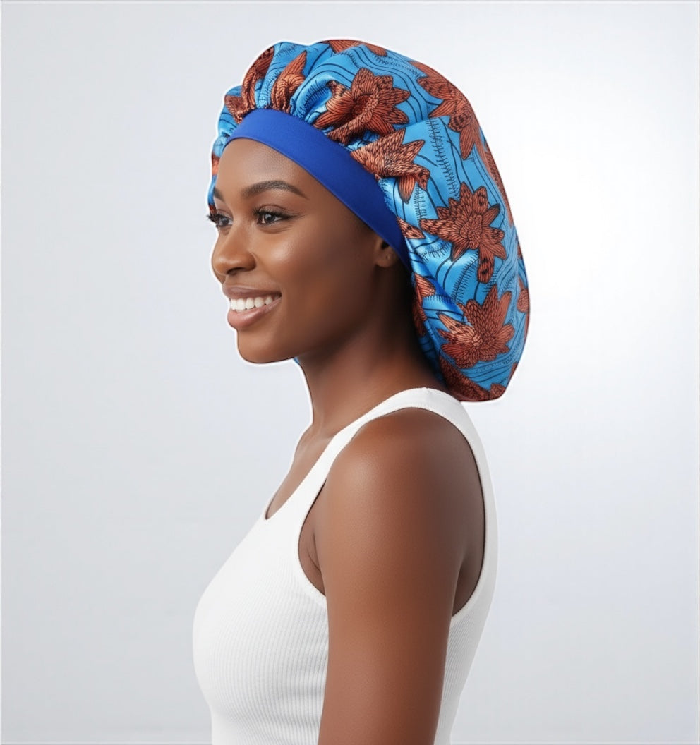 Floral Satin Silk Bonnet Cap – Breathable, Stylish Hair Wrap for All Hair Types & Textures - Fatisha Boutique #