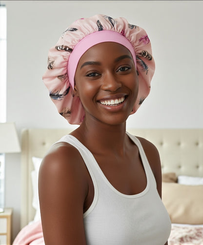 Floral Satin Silk Bonnet Cap – Breathable, Stylish Hair Wrap for All Hair Types & Textures - Fatisha Boutique #