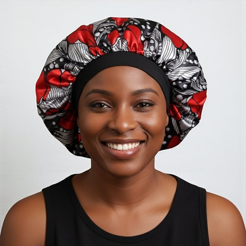 Floral Satin Silk Bonnet Cap – Breathable, Stylish Hair Wrap for All Hair Types & Textures - Fatisha Boutique #