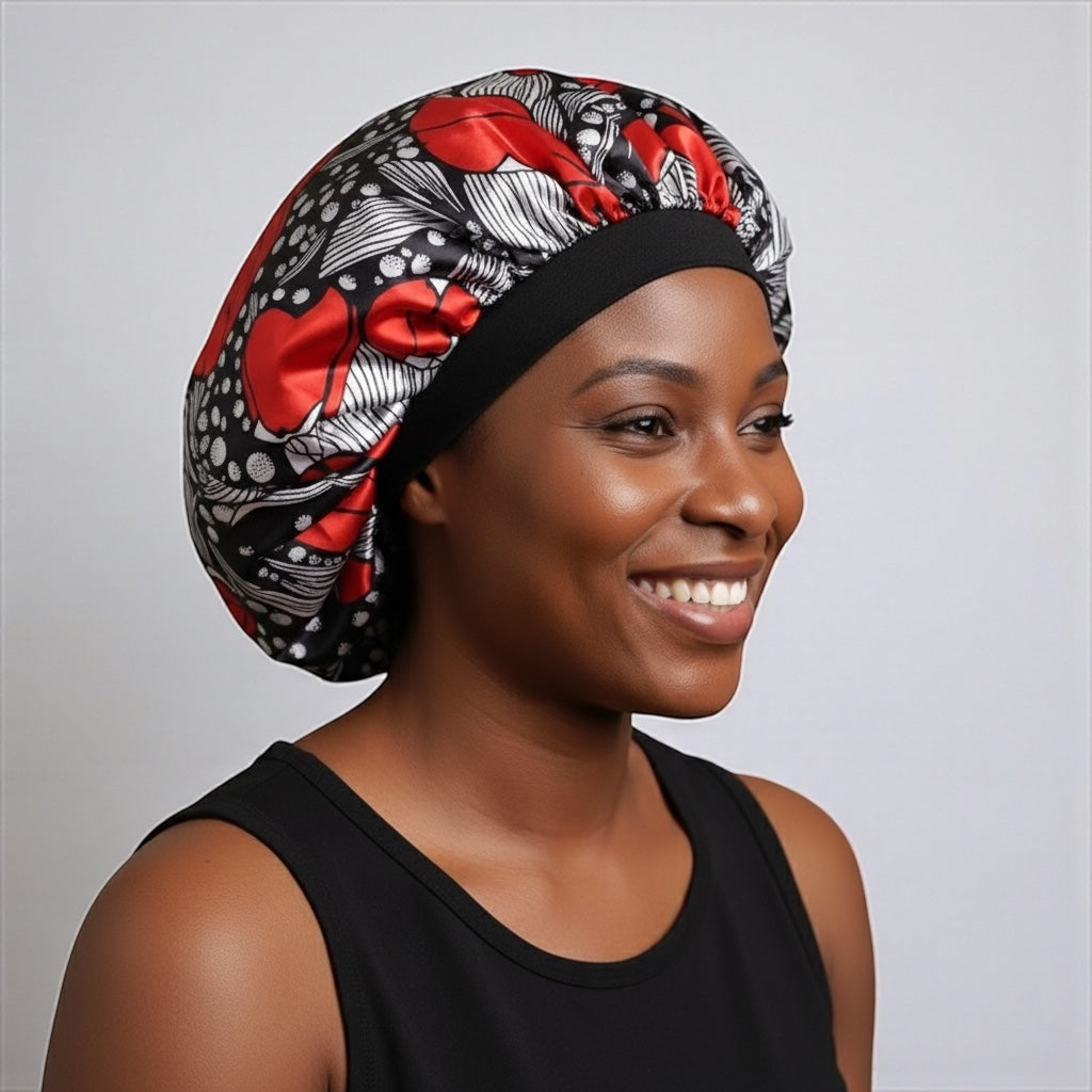 Floral Satin Silk Bonnet Cap – Breathable, Stylish Hair Wrap for All Hair Types & Textures - Fatisha Boutique #
