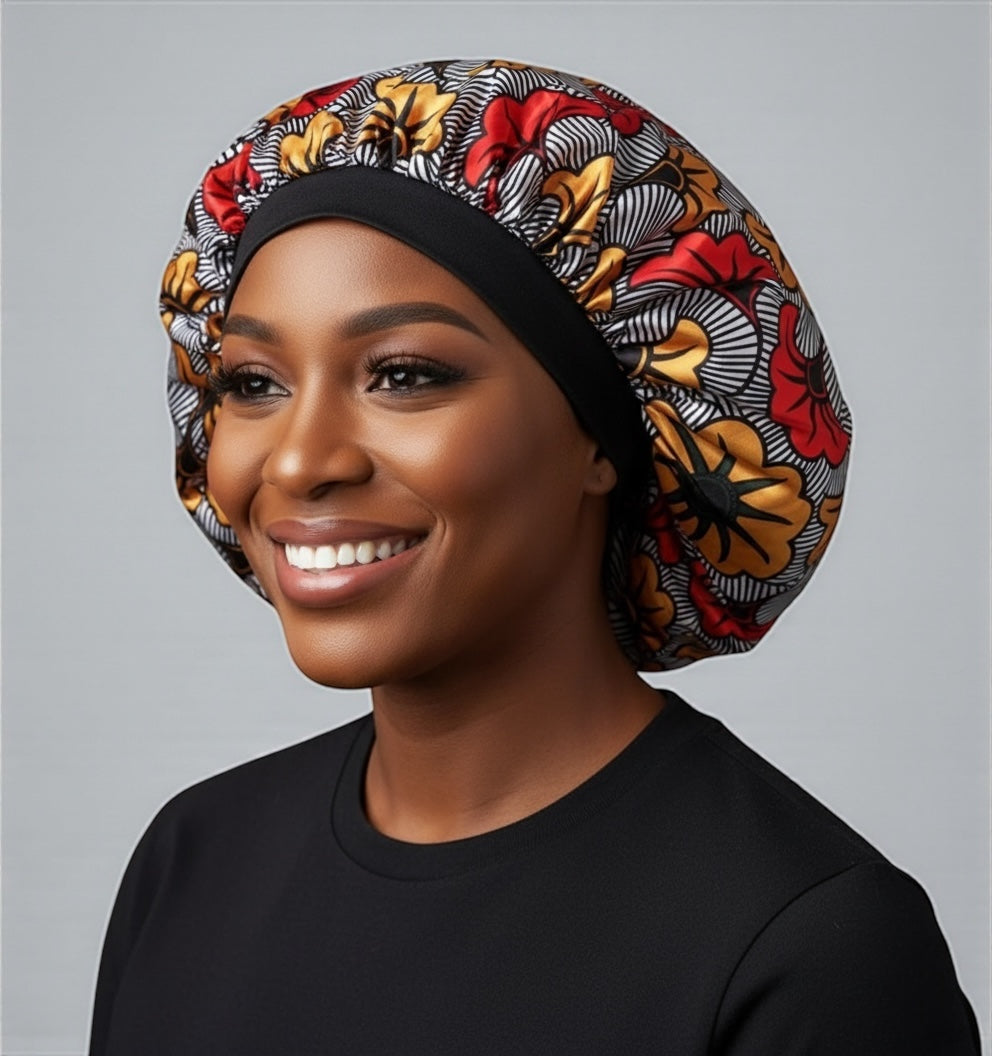 Floral Satin Silk Bonnet Cap – Breathable, Stylish Hair Wrap for All Hair Types & Textures - Fatisha Boutique #