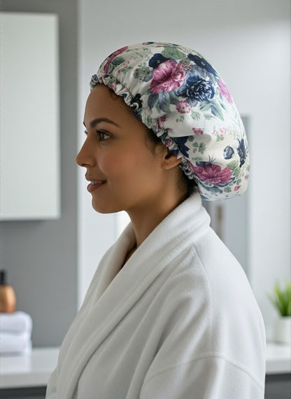 Adjustable Double-Layered Satin Silk Shower & Deep Conditioning Bonnet Cap – Waterproof, Reversible Hair Protector - Fatisha Boutique #