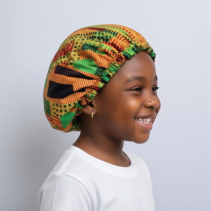 Kids Adjustable Satin Silk Bonnet Cap – Double-Layered Ankara Sleep Cap (Ages 1–5) - Fatisha Boutique #