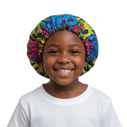Kids Adjustable Satin Silk Bonnet Cap – Double-Layered Ankara Sleep Cap (Ages 1–5) - Fatisha Boutique #