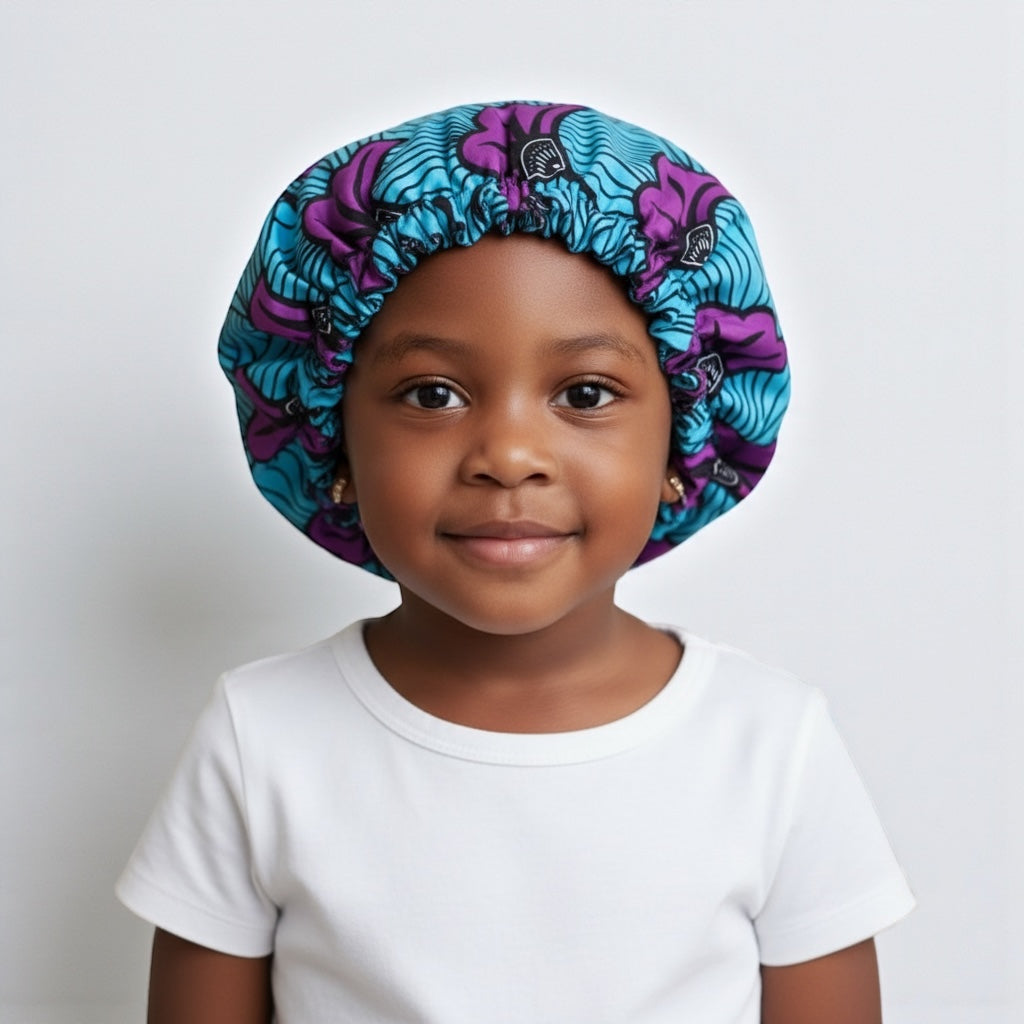 Kids Reversible Satin Silk Bonnet – Ankara Print Sleep Cap (Ages 1–5) - Fatisha Boutique #