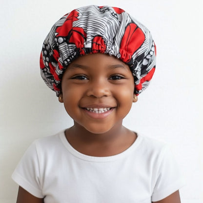 Kids Reversible Satin Silk Bonnet – Ankara Print Sleep Cap (Ages 1–5) - Fatisha Boutique #