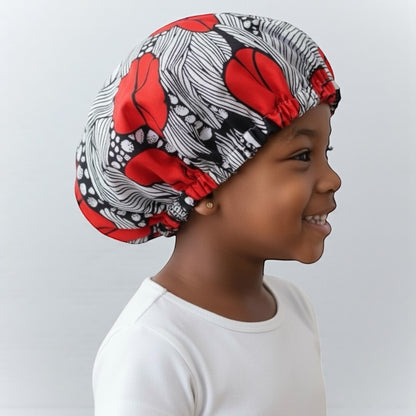 Kids Reversible Satin Silk Bonnet – Ankara Print Sleep Cap (Ages 1–5) - Fatisha Boutique #