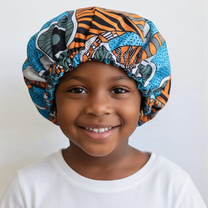 Kids Reversible Satin Silk Bonnet – Ankara Print Sleep Cap (Ages 1–5) - Fatisha Boutique #