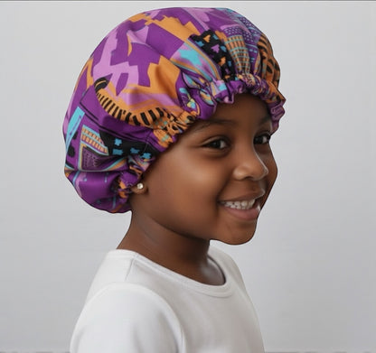 Kids Reversible Satin Silk Bonnet – Ankara Print Sleep Cap (Ages 1–5) - Fatisha Boutique #