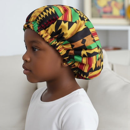 Kids Reversible Satin Silk Bonnet – Ankara Print Sleep Cap (Ages 1–5) - Fatisha Boutique #