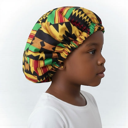 Kids Reversible Satin Silk Bonnet – Ankara Print Sleep Cap (Ages 1–5) - Fatisha Boutique #