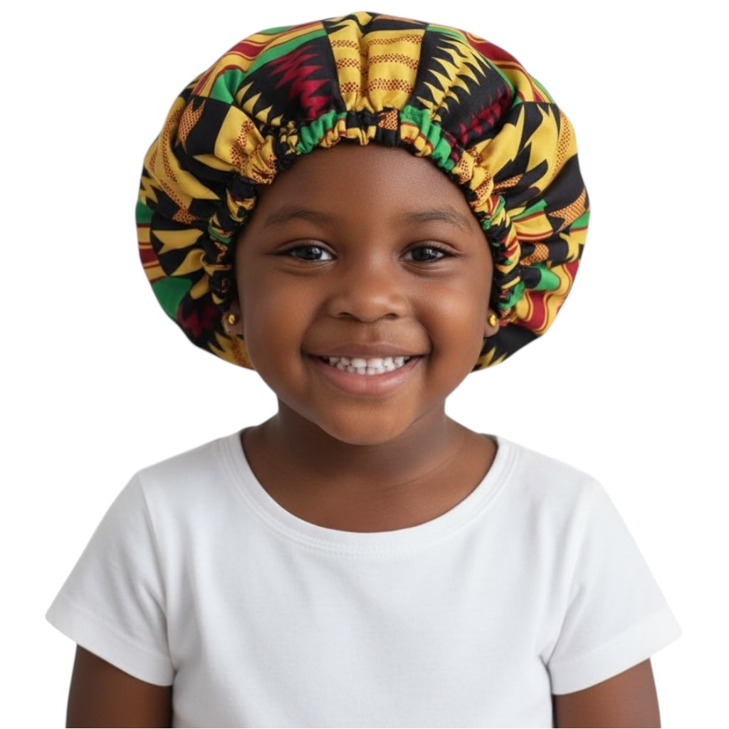 Kids Reversible Satin Silk Bonnet – Ankara Print Sleep Cap (Ages 1–5) - Fatisha Boutique #