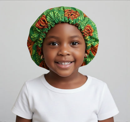Kids Reversible Satin Silk Bonnet – Ankara Print Sleep Cap (Ages 1–5) - Fatisha Boutique #