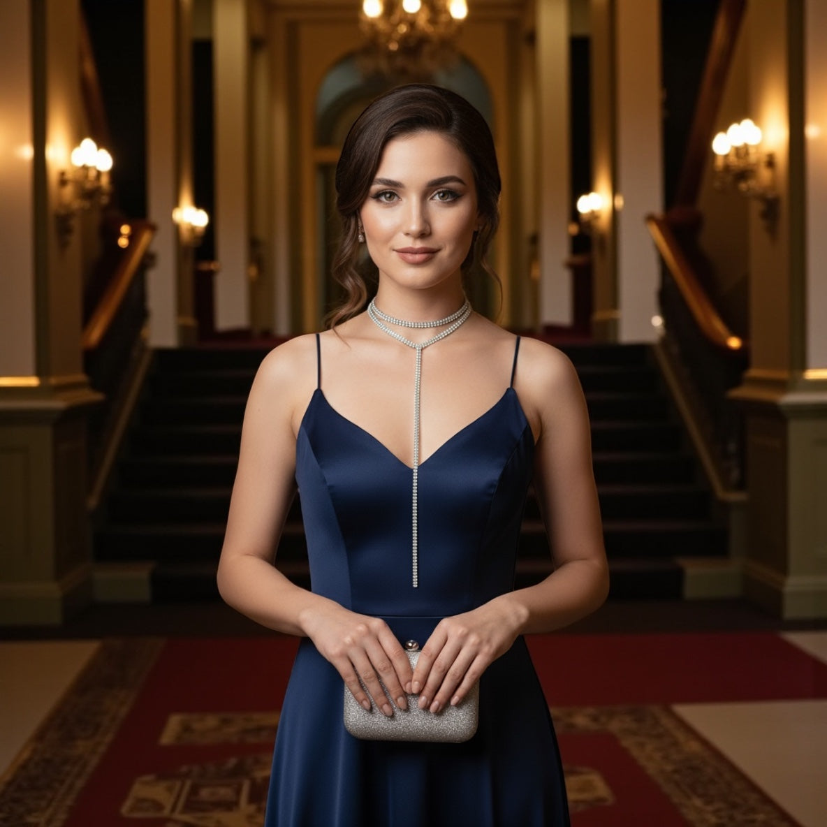 Crystal Rhinestone Tassel Choker Necklace – Double Layered Statement Chain for Women - Fatisha Boutique #