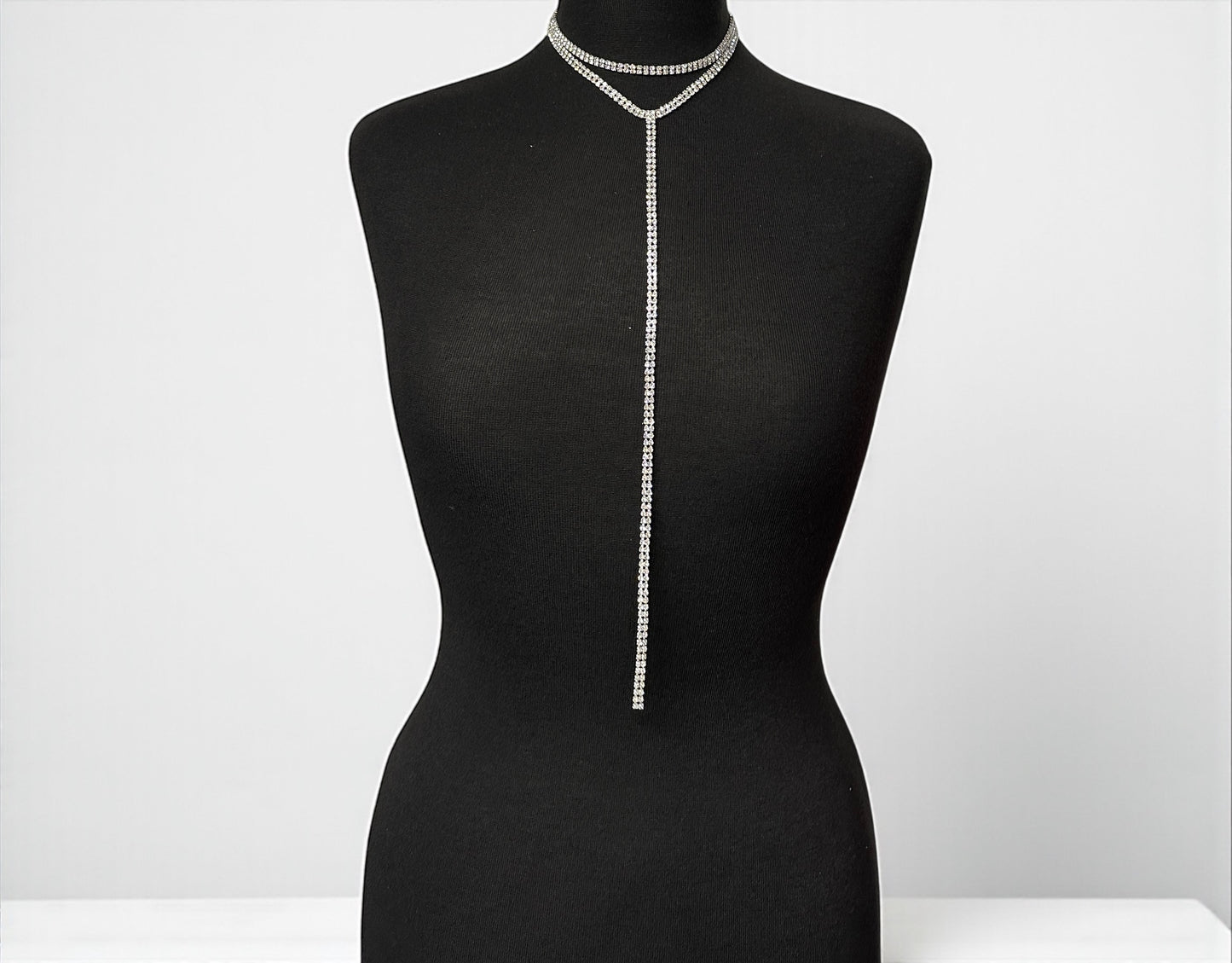 Crystal Rhinestone Tassel Choker Necklace – Double Layered Statement Chain for Women - Fatisha Boutique #