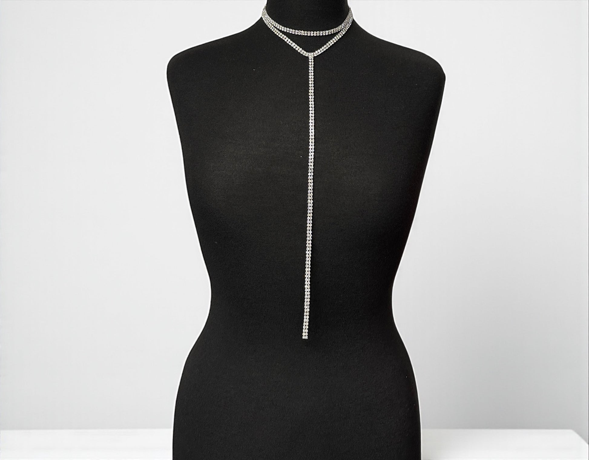 Crystal Rhinestone Tassel Choker Necklace – Double Layered Statement Chain for Women - Fatisha Boutique #