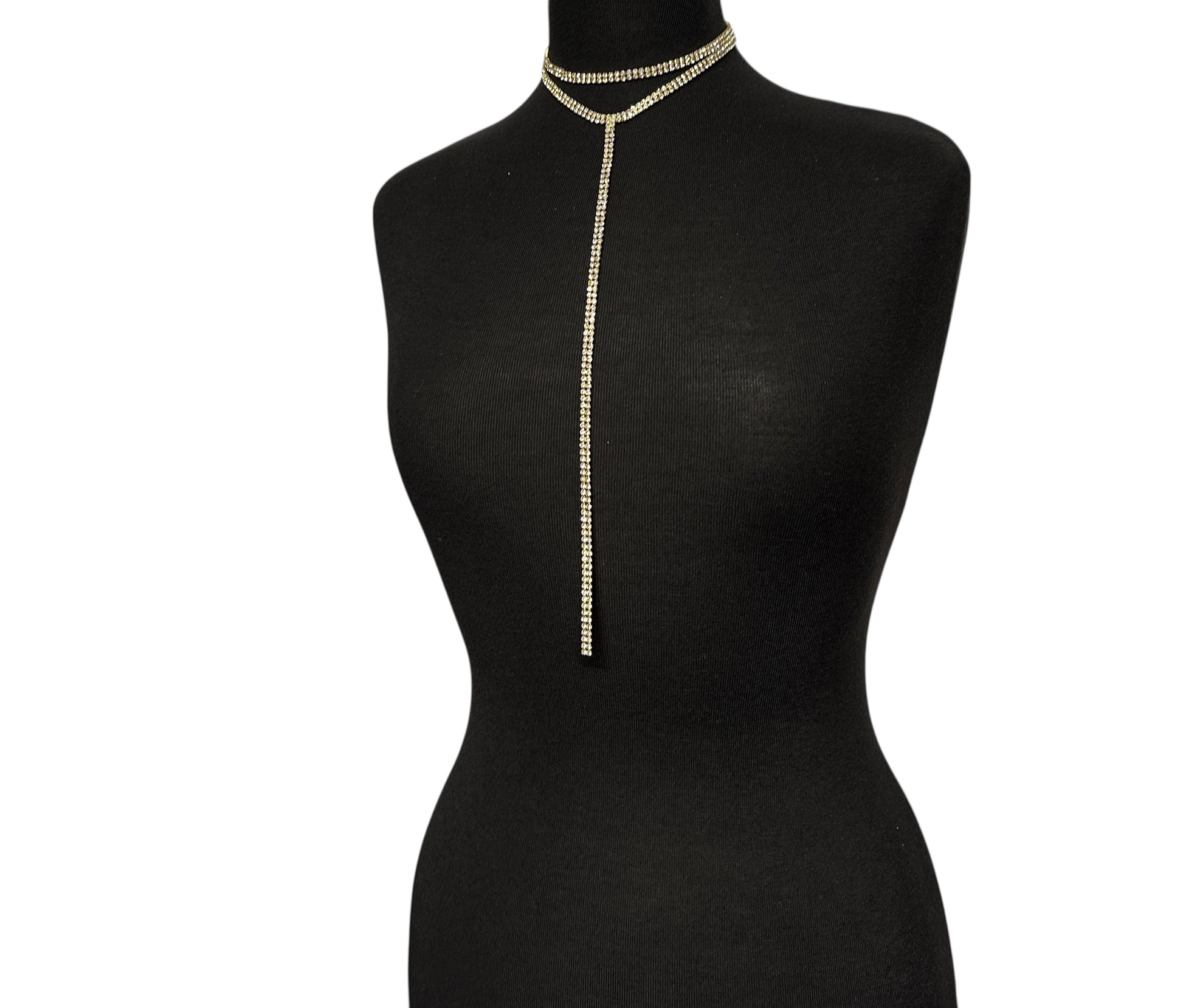 Crystal Rhinestone Tassel Choker Necklace – Double Layered Statement Chain for Women - Fatisha Boutique #