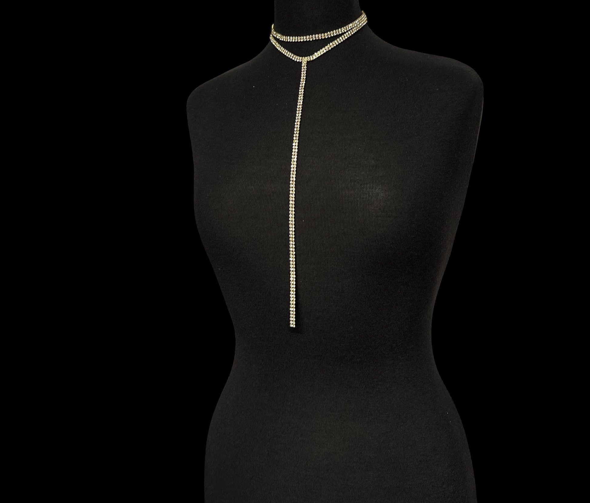 Crystal Rhinestone Tassel Choker Necklace – Double Layered Statement Chain for Women - Fatisha Boutique #