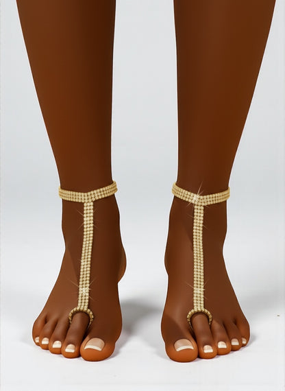 Pair of Sparkling Crystal Rhinestone Barefoot Sandals – Gold & Silver Bridal Toe Anklets - Fatisha Boutique #