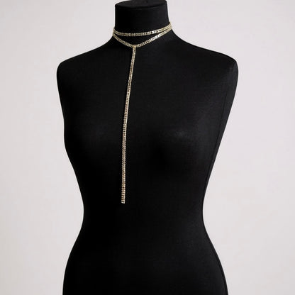 Crystal Rhinestone Tassel Choker Necklace – Double Layered Statement Chain for Women - Fatisha Boutique #