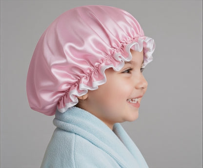 Kids Luxury Satin Shower Bonnet – Double-Layered Silk Cap for Hair Protection (1–5 Years) - Fatisha Boutique #