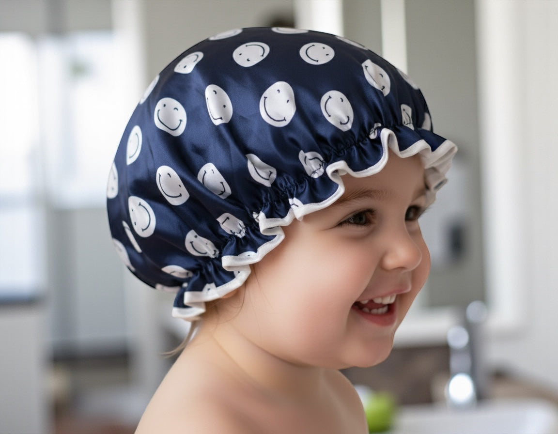 Kids Luxury Satin Shower Bonnet – Double-Layered Silk Cap for Hair Protection (1–5 Years) - Fatisha Boutique #