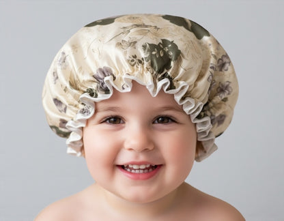 Kids Luxury Satin Shower Bonnet – Double-Layered Silk Cap for Hair Protection (1–5 Years) - Fatisha Boutique #